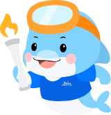 성화봉을 든 남방큰돌고래 마스코트 끼요